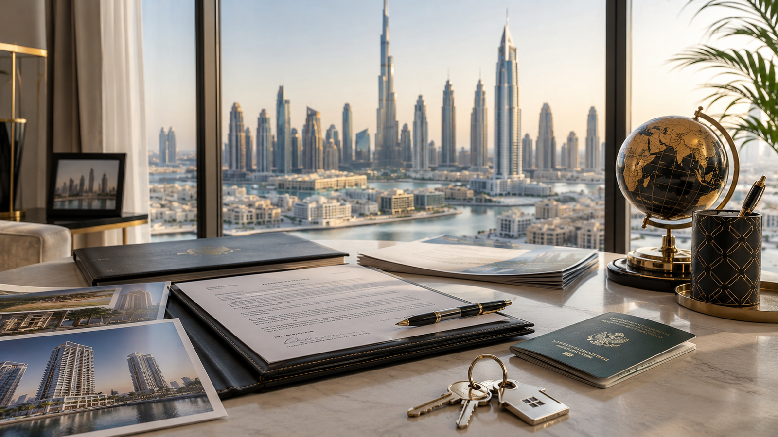Documents and investment setup representing the process for Pakistani buyers purchasing Danube property in Dubai