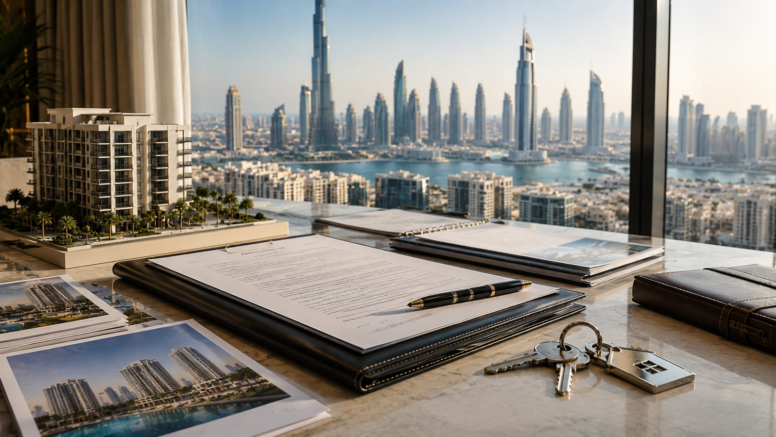 Dubai property ownership documents and keys representing freehold buying rights for Pakistani investors