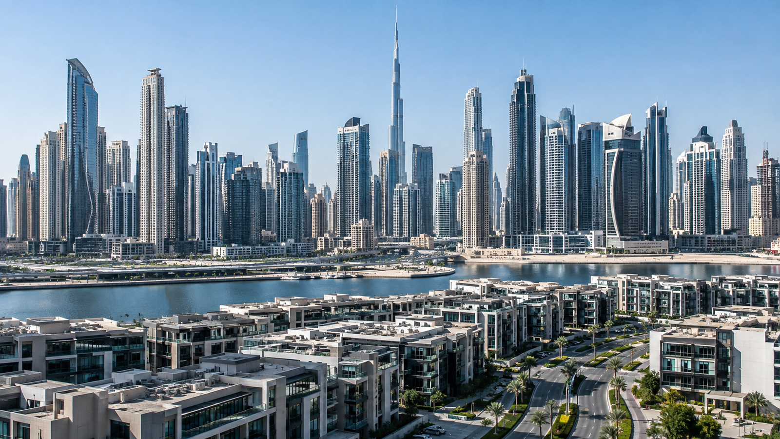 Dubai skyline and apartment districts representing market growth, transaction activity, and real estate demand in 2026