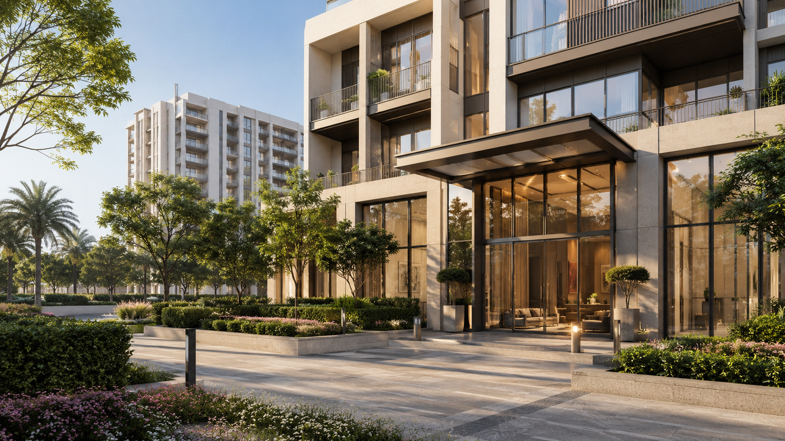 Modern Dubai residential development representing Danube Group&rsquo;s position as an established mid-market property developer
